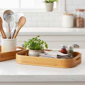 Juego de 2 bandejas de madera maciza ecológicas con asas, multifuncionales para desayuno, café y fiestas, personalizables - Product Image 2