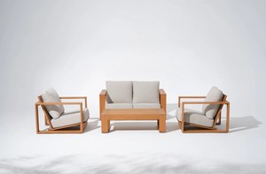 Conjunto de Sofás de Madera de Teca Modernos para Exteriores, Muebles Minimalistas para Patio con Cojines - Product Image 1