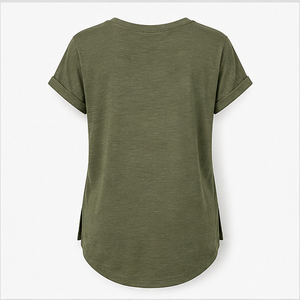 Camiseta Larga de Mujer, Cuello en V, Manga Corta, Color Verde Oliva, Modelo WTS-0015 - Product Image 2