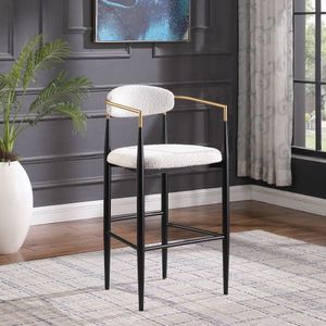 Set of 2 Counter Height <b>Bar</b> <b>Stools</b> with Iron Legs Upholstered Beige Fabric Seating 260mm for Kitchen Island <b>Bar</b> <b>Backs</b> Included - Product Image 2