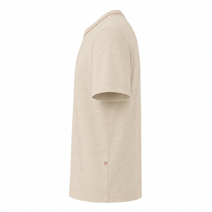 T-shirt personnalisé en coton crème à col ras du cou avec passepoil contrastant, détails minimalistes, manches courtes, vêtements décontractés pour hommes, fournisseur en gros - Product Image 6