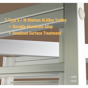 Carrito de Panadería para Restaurante, 9 Estantes, Aluminio Resistente, Tipo Z, Plateado Anodizado, Bandejas Extraíbles, Uso Comercial - Product Image 6