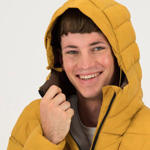 Men's <b>Yellow</b> Hooded <b>Puffer</b> <b>Jacket</b> Windproof Casual Winter Outerwear Polyester Filling Zipper Closure Regular Fit - Product Image 5