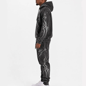 Custom LOGO Streetwear Jogging <b>Set</b> Zip up Acid Wash Tracksuit SweatSuit Hoodie and Straight Leg <b>Sweatpants</b> <b>Set</b> Men Hoodie - Product Image 6