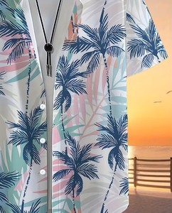 เสื้อฮาวายชาย แขนสั้น ปกคอพับ ลายต้นปาล์ม ระบายอากาศได้ดี เหมาะสำหรับวันหยุดฤดูร้อน - Product Image 2