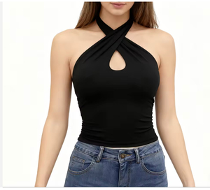 Sujetador deportivo halter para mujer con cuello en V, diseño sin costuras, efecto push-up, espalda hermosa, almohadillas desmontables, ideal para entrenamiento y uso urbano. - Product Image 1