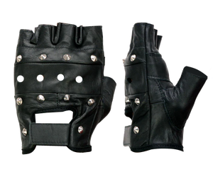 Punk Style Leather Wrist-Length <b>Fingerless</b> <b>Gloves</b> With Studs For Casual Daily Use Four Seasons <b>Black</b> <b>Black</b> Men's Motorcycle Bike - Product Image 4