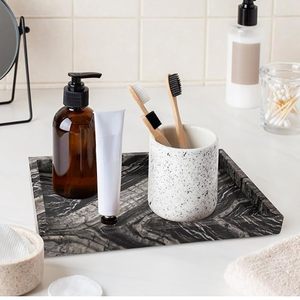 Plateau de service en marbre noir naturel, plateau décoratif pour vanité, plateau rectangulaire en pierre pour salle de bain, chambre à coucher, cuisine - Product Image 5