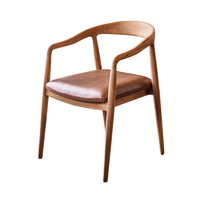 Silla de Comedor de Madera de Teca Sólida con Asiento de Cuero Sintético, Estilo Mediados de Siglo, para Restaurante, Hotel, Villa, Resort, Cafetería, Hostelería Comercial