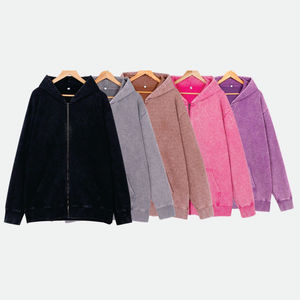 Sudadera con capucha y cremallera completa, personalizada, con lavado ácido, bordado y efecto desgastado, estilo vintage, de algodón, unisex, ecológica, para invierno - Product Image 1