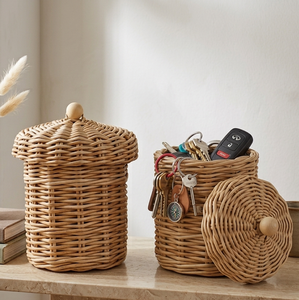 Cute Eco-Friendly Vintage Style Handmade Rattan Wicker Storage Box with Lid for Coffee Pods - Product Image 2
