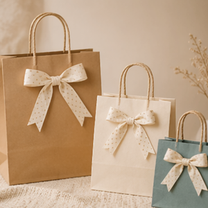 Custom Kraft Paper Gift Bags with Ribbon Bow Handles Luxury Shopping Packaging Bags for Boutique Retail <b>Wedding</b> Party Gift - Product Image 4