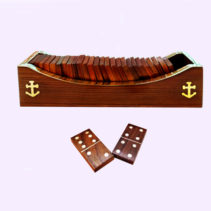 Handmade Indian Rosewood Dominoes Tray with 28 Dominoes | Wooden Game Set Brass Inlay | Luxury Storage Display Case Organizer - Product Image 2