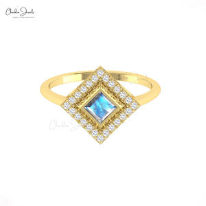 Anillo de Compromiso con Piedra Lunar Arcoíris de Corte Princesa de 4 mm, Oro Real de 14K, Anillo con Piedra Preciosa, Joyería Fina con Diamantes para Mujer, Superventas - Product Image 3