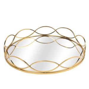 Wholesale Luxury <b>Gold</b> Metal <b>Mirror</b> Tray Round Decorative Serving Trays Cosmetic Vanity Perfume Organizer Coffee Table Tableware - Product Image 3