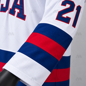 Maillots de hockey sur glace américains 2025 personnalisés, broderie 3D, antibactériens, pour adultes, 100 % polyester, maille teinte, manches longues - Product Image 5
