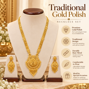 Conjunto de Collar de Novia Indio, Chapado en Oro de 24K, Cobre y Latón, Colgante Largo con Pendientes, Joyería Tradicional de Boda para Mujer, Venta al Por Mayor - Product Image 4