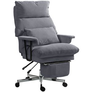 Silla de Oficina Ejecutiva Gris, Respaldo Alto Reclinable, Acolchada, con Soporte Lumbar y Reposapiés - Product Image 1
