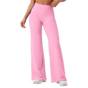 Pantalones de yoga de cintura alta y pierna ancha para mujer, suaves como la mantequilla, acampanados, deportivos, color rosa, para gimnasio, fitness, correr, ropa deportiva. - Product Image 1