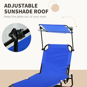 Set di 2 Sdraio da Piscina Pieghevoli con Schienale Reclinabile e Parasole, Telaio in Acciaio Blu - Product Image 5