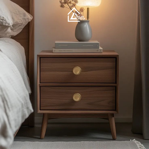 Modern Wooden <b>Bedside</b> Table with 2 Drawers | Minimalist Nightstand for Bedroom & Hotel - Product Image 1