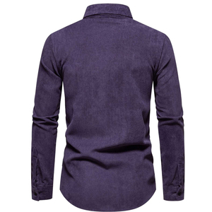 เสื้อเชิ้ตแขนสั้นผู้ชายสีม่วงผ้าคอร์ดูรอย สไตล์สปอร์ตแคชชวล ไม่มีปก กระดุมเขาสัตว์ กระเป๋าหน้าอก ผ้าบรอดคลอธ โพลีเอสเตอร์/คอตตอน - Product Image 5