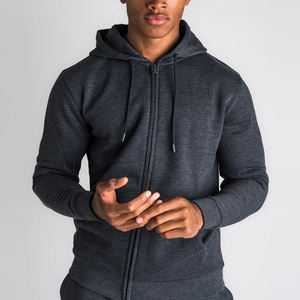 Survêtement à capuche gris foncé pour homme, manches longues, couleur unie, décontracté, respirant, en coton - Product Image 5