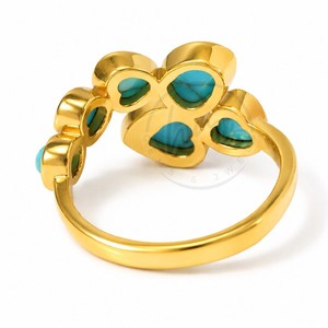 High Quality Brass 18K <b>Gold</b> Plated Howlite <b>Turquoise</b> Heart <b>Ring</b> Vintage Adjustable Statement Fashion Jewelry Wholesale - Product Image 3