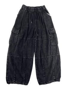 Pantalon en jean large pour homme, noir uni, en coton, coupe décontractée, taille mi-haute, style automne - Product Image 3