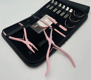 Kit d'outils pour extensions de cheveux micro-perles rose pâle, applicateur de micro-perles en acier inoxydable personnalisé et pinces de retrait avec crochet à boucle - Product Image 4