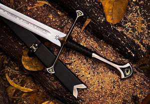 UA Supplies ดาบแฟนตาซียุคกลางทำมือ DIY ใบดาบตรง ดาบเหล็กนักรบ รุ่นจำลอง พร้อมปลอกหนังตกแต่งอย่างดี  ODM - Product Image 4