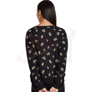 Sweat-shirt tricoté à imprimé floral pour femme, col rond, manches longues, pull décontracté, respirant, en coton et fibre de bambou, pour l'automne - Product Image 2