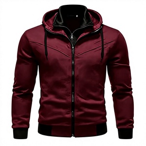 Men's Maroon Hooded <b>Zip</b> <b>Up</b> <b>Jacket</b> Slim Fit Windproof Polyester Casual Lightweight Outerwear Winter Wear - Product Image 1
