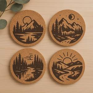 Wooden <b>Coaster</b> Set Handmade Oak and <b>Cork</b> <b>Coasters</b> Natural Wood & <b>Cork</b> Walnut <b>Coasters</b> Gift Box Set for Kitchen Accessories - Product Image 3