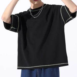 Boxy Men's T-Shirts Factory Wholesale Custom Thick Collar Cotton <b>White</b> Solid Box Blank <b>Tee</b> Black Oversized Short Printed Design - Product Image 5