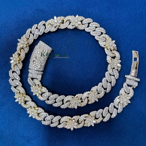 Moissanite S925 <b>Statement</b> <b>Necklace</b> Gold Rhodium Plated Flower Link Chain Unisex Luxury Everyday Wear - Product Image 1