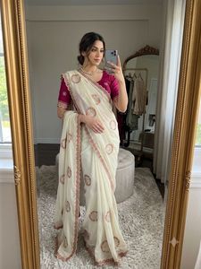 Sari en soie brodé Rangoli pour femmes - Product Image 3