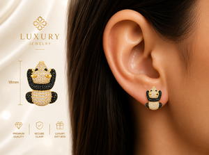 Pendientes Panda Huggie para mujer, Color dorado, circonia cúbica, cristal blanco y negro, joyería de animales bonitos, regalo, ropa de fiesta - Product Image 4