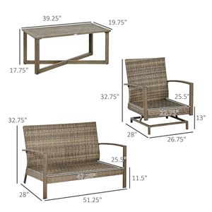 Set da Giardino 4 Pezzi con Cuscini, Sedia a Dondolo in Rattan, Divanetto e Tavolo in Alluminio per Terrazze e Parchi - Product Image 3