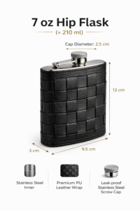 Petaca de 7 oz con diseño artesanal, juego de 4 posavasos rectangulares de cuero genuino, portátil, duradero y de alta calidad - Product Image 2