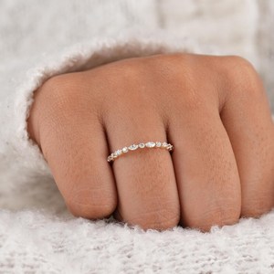 Minimalist Marquise And Round Cut Diamond Half Eternity Band <b>Ring</b> Lab Grown 10K Yellow Gold Wedding Bridal Gift For Party Charms - Product Image 3