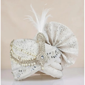 รถขบวนงานแต่งงานสีขาวสำหรับเจ้าบ่าว |   ผ้าโพกหัวประดับมุกและหินทำมือ |   เครื่องประดับศีรษะงานแต่งงานแบบดั้งเดิมของอินเดีย - Product Image 4