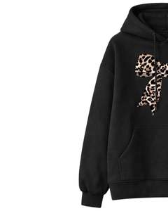 Black Leopard Bow Printed <b>Hoodie</b> & <b>Jogger</b> Pants Set Women Fleece Pullover Sweatshirt With <b>Matching</b> Trousers Casual Winter Outfit - Product Image 3