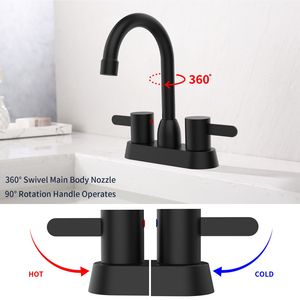Rubinetto per Bagno RV Nero Opaco a 2 Maniglie, Miscelatore a 3 Fori con Scarico a Scomparsa (Tubo Escluso) - Product Image 3
