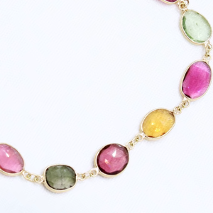 18k Yellow Gold Geometric Natural Multi Tourmaline <b>Gemstone</b> Chain <b>Bracelet</b> for Women Handmade Fine Jewelry Engagement Wedding - Product Image 5