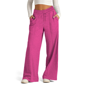 Pantalon de survêtement en molleton brossé pour femme, coupe large, avec logo personnalisé, faible MOQ, vente en gros - Product Image 4
