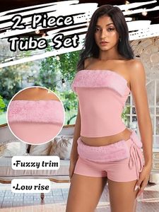 Conjunto de Pantalones Holgados y Top Corto sin Tirantes para Mujer, Estilo Casual, Transpirable, de Poliéster y Algodón, para Verano, Marca Privada OEM - Product Image 2