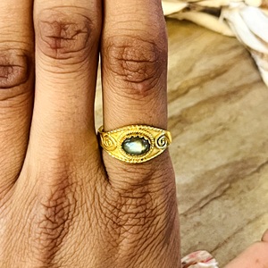 Nouvelle Bague Tendance en Labradorite, Anneaux Tribaux en Laiton pour Femme, Plaqué Or 18 carats, Style Bohème Antique, Motif Tourbillon Céleste [Vente en Gros/OEM/ODM] - Product Image 6