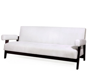 Wholesale Mid Century Luxury Leather Upholstered 3-Seater Sofa Ebony Finish Solid Wood Chandigarh Style Couch - Product Image 4