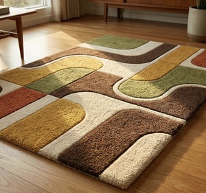 Alfombra de Lana Abstracta de Pelo Corto Hecha a Mano, Antibacteriana, Apta para Mascotas, Antideslizante y Ecológica - Product Image 5